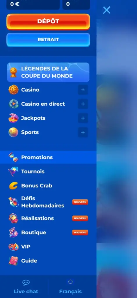 Posido Casino menu dans le hall